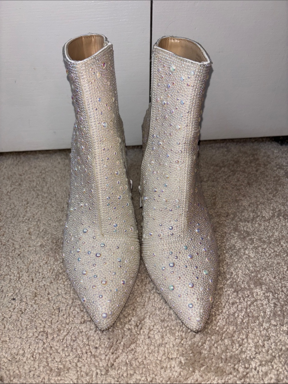Betsy Johnson Pearl Ivory Pointed Toe Ankle Boots